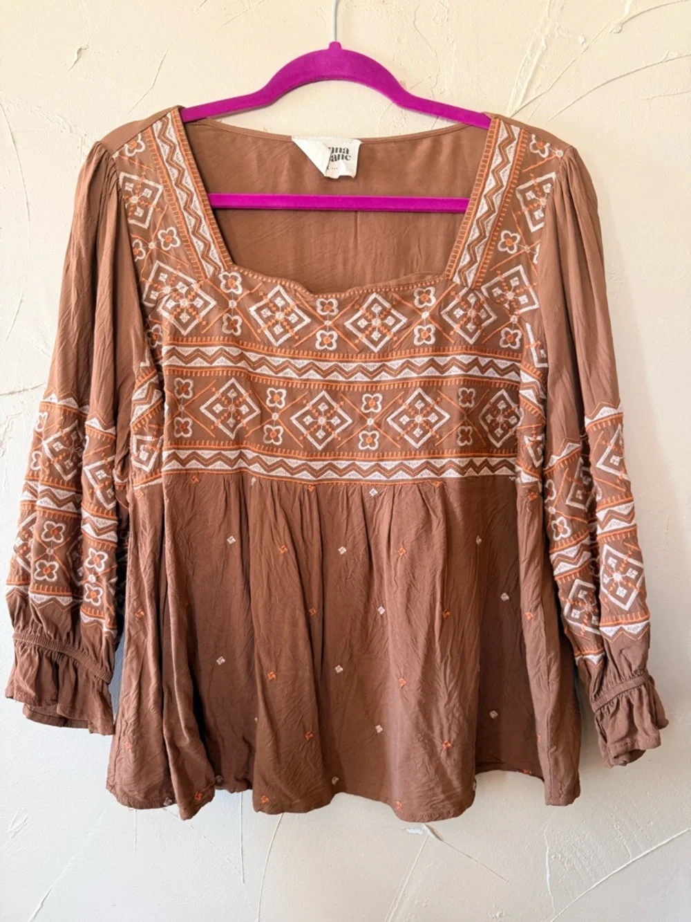 Savanna Jane Brown Embroidered Square-Neck Top size 1X - Picture 1 of 4